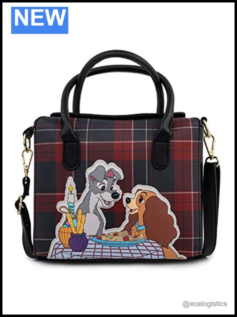 Loungefly Disney Lady and the Tramp Plaid Dinner Crossbody Bag Faux Leather